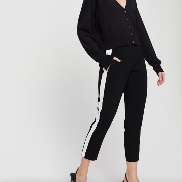 Babaton Conan Pant Side Stripe Cropped Dress Trousers Black w White Size 12 - Picture 1 of 9